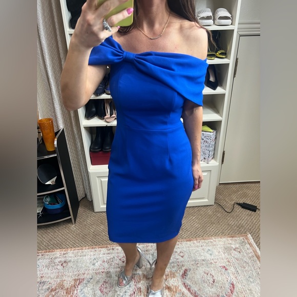 VINCE CAMUTO | Bow Collar Off the Shoulder Sheath Midi Cocktail Dress New Size 6 - Picture 1 of 11